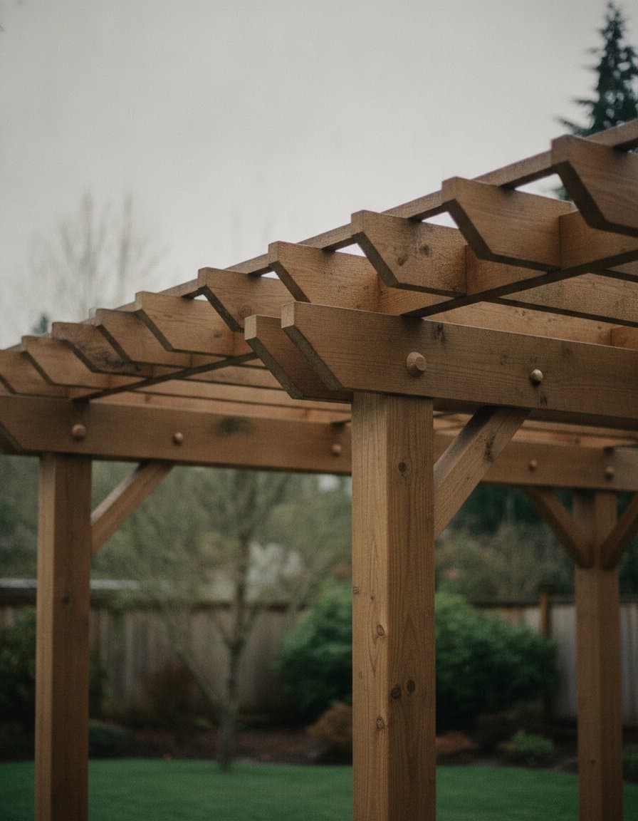 Cedar pergola, mortised and pinned.